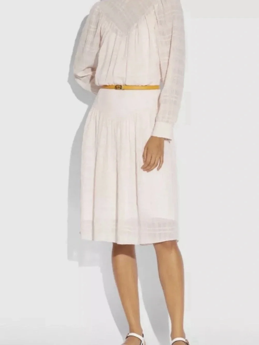Coach Cream Plaid Long Sleeves Yoke Dress Size 0 NWT